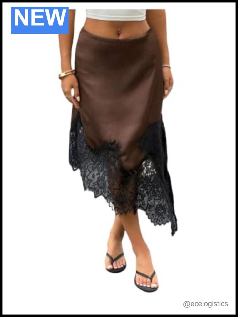 Satin Midi Skirt Lace Trim Asymmetrical Low Rise Silky Dressy Work